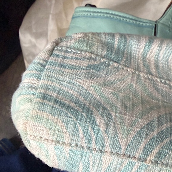 Coach Mint Blue & Tan Patterned Canvas Tote - Picture 6 of 11